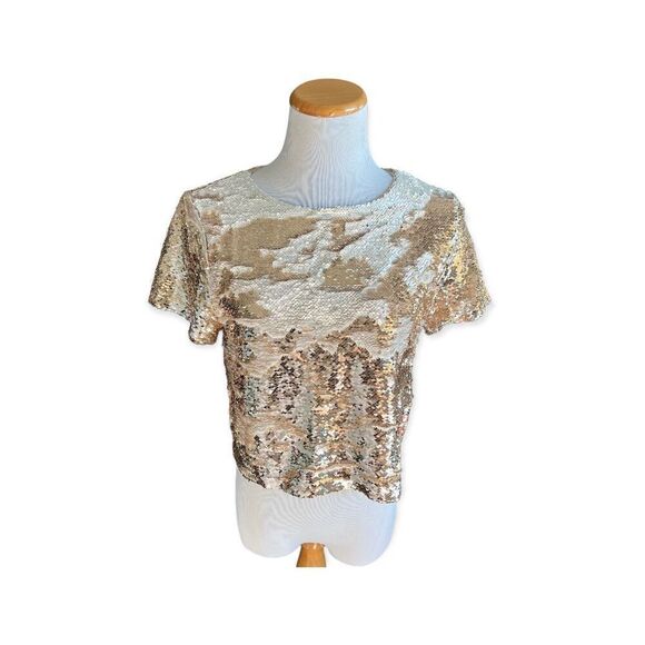 Womens Buckle Ark & Co Gold Metallic Bling Sequin Stunning Holiday Top - Sz S - Picture 4 of 5